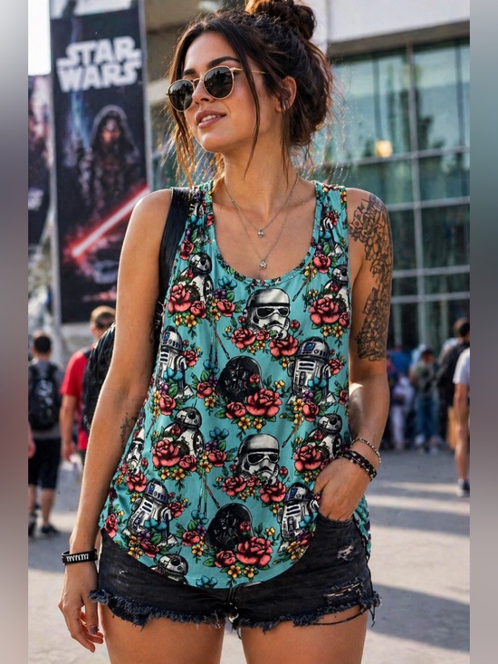 Disney Tops - Star Wars Floral Tank Top 2XL Disney Darth Vader Stormtrooper sci fi Racerback